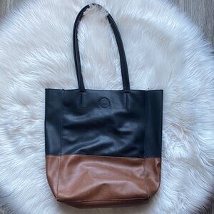 Two-Tone Black and Brown Faux Leather Tote